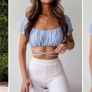 Priceless- Ellie Blue Tie Crop Top